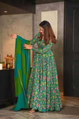 Bollywood Indian Pakistani Ethnic Party Wear Women Soft Pure Rayon Maxi With Double Shaded Dyed Dupatta Dress