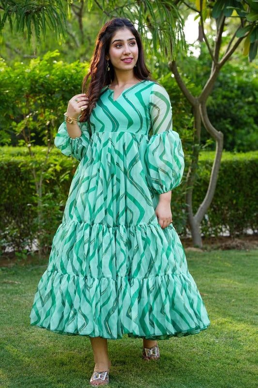 Bollywood Indian Pakistani Ethnic Party Wear Women Soft Pure Tubby Organza Green Dress