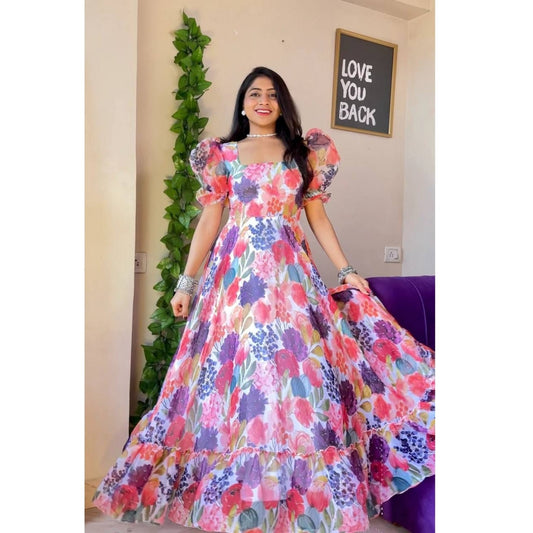 Bollywood Indische Pakistanische Ethnische Party Tragen Frauen Weiche Reine Tubby Organza Maxi Kleid