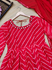 Bollywood Indian Pakistani Ethnic Party Wear Women Soft Pure Faux Georgette Red Leheriya Dress
