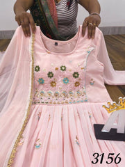 Болливудская индийская пакистанская этническая праздничная одежда, женский мягкий чистый искусственный жоржет, пастельный розовый костюм Чиканкари с платьем Dupatta