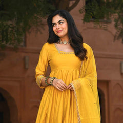 Bollywood Indische Pakistanische Ethnische Party Tragen Frauen Weiche Reine Seide Anarkali Dupatta Organza Kleid