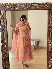 Болливудская индийская пакистанская этническая праздничная одежда женская мягкая чистая органза Анаркали с платьем дупатта