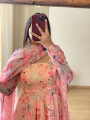 Болливудская индийская пакистанская этническая праздничная одежда женская мягкая чистая органза Анаркали с платьем дупатта