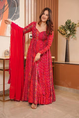 Bollywood Indian Pakistani Ethnic Party Wear Women Soft Pure Rayon Red Maxi With Dupatta Dress