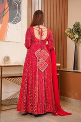 Bollywood Indian Pakistani Ethnic Party Wear Women Soft Pure Rayon Red Maxi With Dupatta Dress