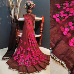 Болливудская индийская пакистанская этническая праздничная одежда Мягкое чистое сетчатое сари/сари для женщин и девочек