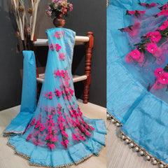 Болливудская индийская пакистанская этническая праздничная одежда Мягкое чистое сетчатое сари/сари для женщин и девочек