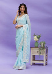 Bollywood, indische, pakistanische, ethnische Partykleidung, weicher reiner Georgette, Sari/Saris/Sari für Damen und Mädchen