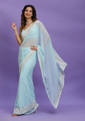 Bollywood, indische, pakistanische, ethnische Partykleidung, weicher reiner Georgette, Sari/Saris/Sari für Damen und Mädchen