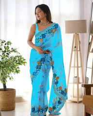 Bollywood, indische, pakistanische, ethnische Partykleidung, weicher reiner Georgette, Sari/Saris für Damen und Mädchen