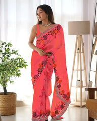 Bollywood, indische, pakistanische, ethnische Partykleidung, weicher reiner Georgette, Sari/Saris für Damen und Mädchen