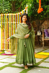 Болливудская индийская пакистанская этническая праздничная одежда, женский мягкий костюм из искусственного жоржетта Mehandi с платьем Dupatta
