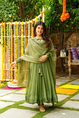 Bollywood Indian Pakistani Ethnic Party Wear Women Soft Pure Faux Georgette Mehandi Suit With Dupatta Dress