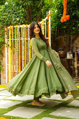 Bollywood Indian Pakistani Ethnic Party Wear Women Soft Pure Faux Georgette Mehandi Suit With Dupatta Dress