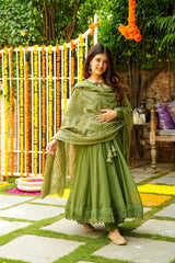 Bollywood Indian Pakistani Ethnic Party Wear Women Soft Pure Faux Georgette Mehandi Suit With Dupatta Dress