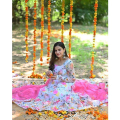 Bollywood Indian Pakistani Ethnic Party Wear Women Soft Pure Faux Georgette Pink Marigold Anarkali With Dupatta Dress