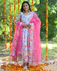 Bollywood Indian Pakistani Ethnic Party Wear Women Soft Pure Faux Georgette Pink Marigold Anarkali With Dupatta Dress