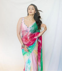 Болливудская индийская пакистанская этническая праздничная одежда из мягкого чистого шинона сари/сари для женщин и девочек
