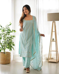 Болливудская индийская пакистанская этническая праздничная одежда, женская мягкая чистая искусственная жоржетта, синий сальвар с костюмом Dupatta, платье
