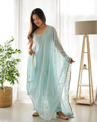 Bollywood Indische Pakistanische Ethno Party Wear Damen Weiche Reine Kunst Georgette Blau Salwar Kameez Mit Dupatta Anzug Kleid