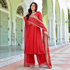 Bollywood Indische Pakistanische Ethno Party Wear Damen Weicher Reiner Georgette Rot Anzug Set Mit Dupatta Kleid