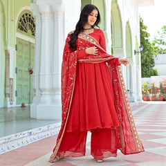 Bollywood Indian Pakistani Ethnic Party Wear Women Soft Pure Georgette Red Suit Set With Dupatta Dress