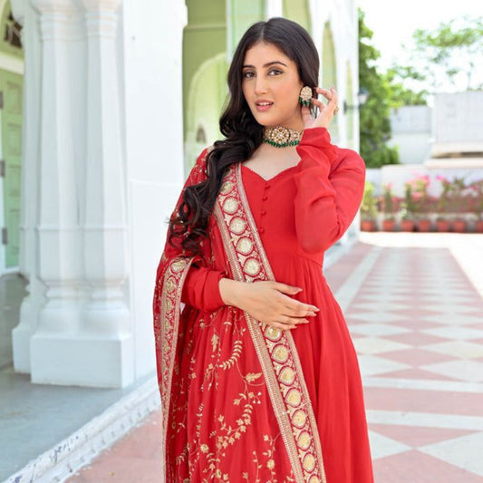 Bollywood Indische Pakistanische Ethno Party Wear Damen Weicher Reiner Georgette Rot Anzug Set Mit Dupatta Kleid