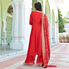 Bollywood Indische Pakistanische Ethno Party Wear Damen Weicher Reiner Georgette Rot Anzug Set Mit Dupatta Kleid