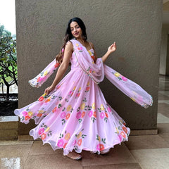 Bollywood Indian Pakistani Ethnic Party Wear Women Soft Pure Tubby Organza Pink Dress