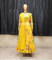Bollywood Indische Pakistanische Frauen Ethnische Party Tragen Weiche Reine Gedruckte Georgette Maxi Kleid