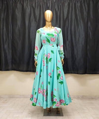 Bollywood Indische Pakistanische Frauen Ethnische Party Tragen Weiche Reine Gedruckte Georgette Maxi Kleid