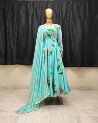 Bollywood Indische Pakistanische Frauen Ethnische Party Tragen Weiche Reine Gedruckte Georgette Maxi Kleid