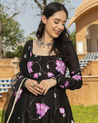 Bollywood Indische Pakistanische Ethno Party Wear Weiche Reine Tubby Organza Lotus Schwarz Pinsel Farbe Anzug Maxi Kleid