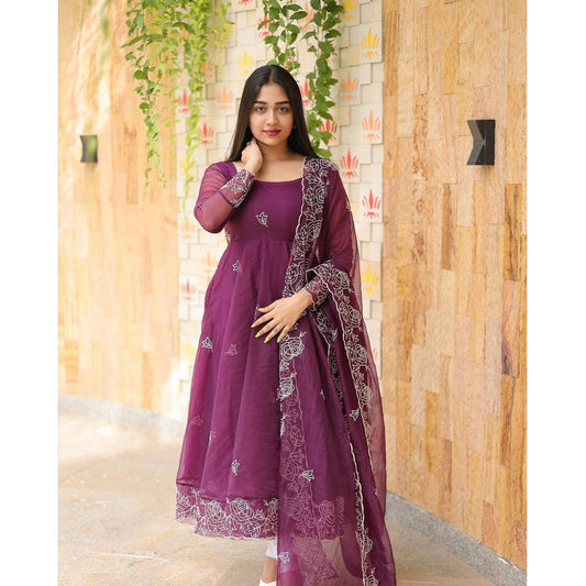 Bollywood Indian Pakistani Women Ethnic Party Wear Soft Pure Georgette Wine Ruby Suit Dress