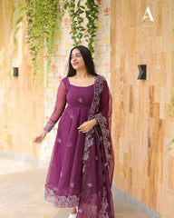 Bollywood Indian Pakistani Women Ethnic Party Wear Soft Pure Georgette Wine Ruby Suit Dress