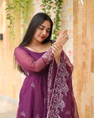 Bollywood Indische Pakistanische Frauen Ethnische Party Tragen Weiche Reine Georgette Wein Rubin Anzug Kleid