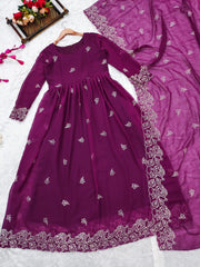 Bollywood Indian Pakistani Women Ethnic Party Wear Soft Pure Georgette Wine Ruby Suit Dress