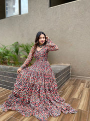 Bollywood Indische Pakistanische Frauen Ethnische Party Tragen Weiche Reine Georgette Schwarz Kalamkari Maxi Kleid