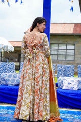 Bollywood Indische Pakistanische Ethno Party Wear Weiches reines Musselin Orange Gelb Outfit Kleid