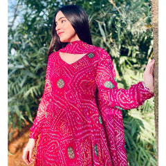 Bollywood Indian Pakistani Ethnic Party Wear Soft Pure Faux Georgette Anarkali Rani Bandhani Suit Dress