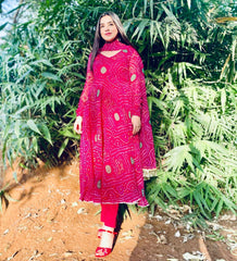 Bollywood Indian Pakistani Ethnic Party Wear Soft Pure Faux Georgette Anarkali Rani Bandhani Suit Dress