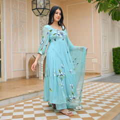 Bollywood Indische Pakistanische Ethnische Party Tragen Weiche Reine Tubby Organza Himmel Blau Anzug Kleid