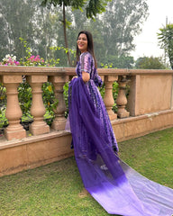 Bollywood Indian Pakistani Ethnic Party Wear Soft Pure Purple Zig Zag Tubby Organza Suit Dress