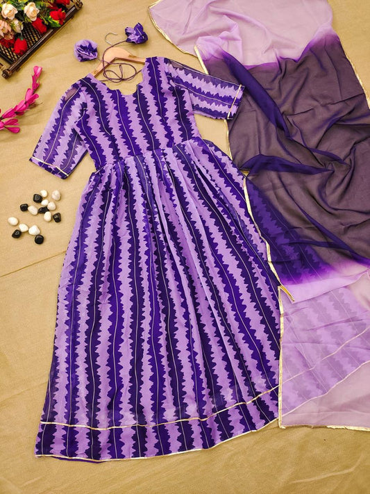 Bollywood Indian Pakistani Ethnic Party Wear Soft Pure Purple Zig Zag Tubby Organza Suit Dress