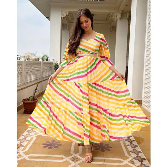 Bollywood, indisch, pakistanisch, ethnisch, Partykleidung, weiches, reines Georgette, Regenbogen-Maxikleid