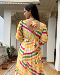 Bollywood, indisch, pakistanisch, ethnisch, Partykleidung, weiches, reines Georgette, Regenbogen-Maxikleid
