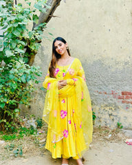 Bollywood Indische Pakistanische Ethnische Party Tragen Weiche Reine Organza Gelb Maxi Kleid