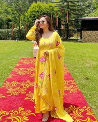 Bollywood Indische Pakistanische Ethnische Party Tragen Weiche Reine Organza Gelb Maxi Kleid