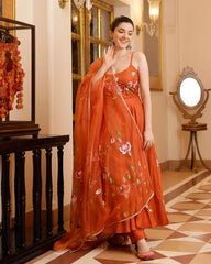Bollywood Indische Pakistanische Ethnische Party Tragen Weiche Reine Tubby Organza Orange Anzug Kleid